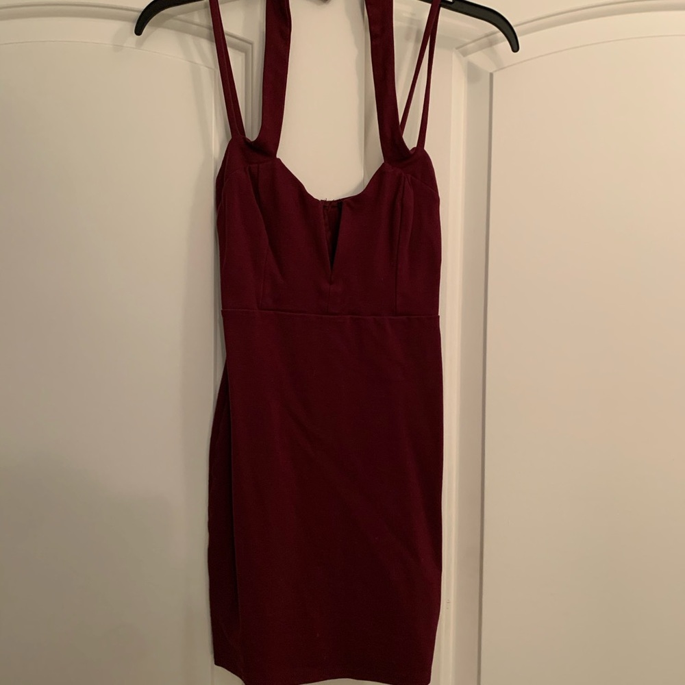 Burgundy formal dress.